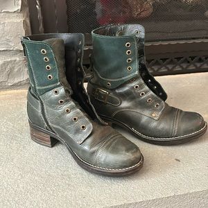 TAOS US Size 7/7.5 (EU38) CRAVE Lace Up Side Zip Combat Boots Leather in green